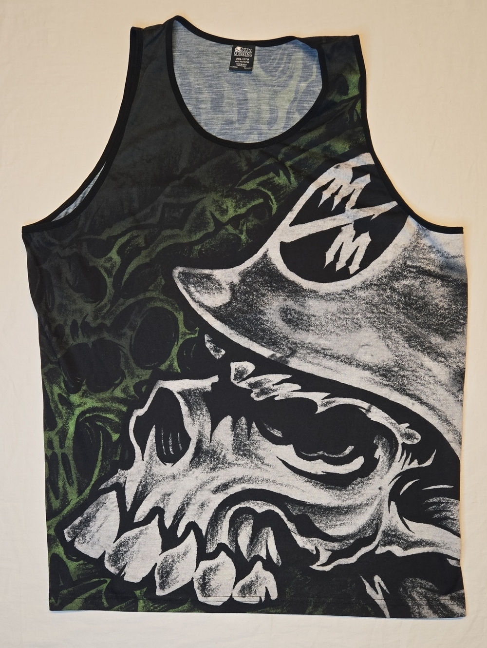 Metal Mulisha Black, White & Green Skull AOP Tank Top Muscle Shirt Vintage Y2K